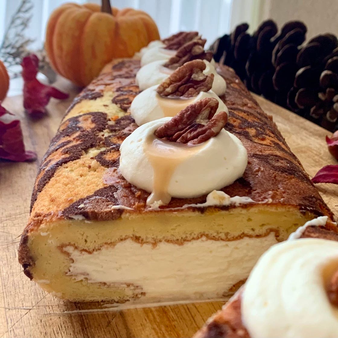 Caramel pecan cake roll