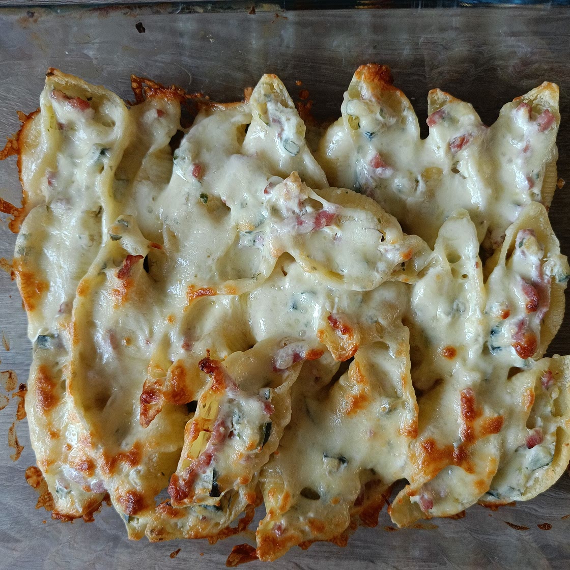 Conchiglionis courgettes ricotta bacon
