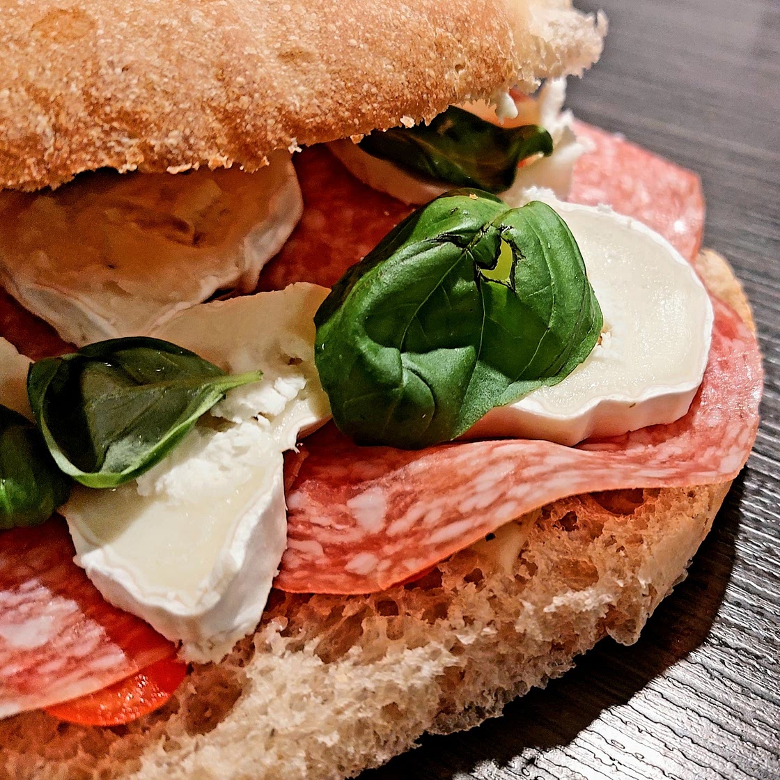 Panini - Salami, goat cheese, artichokes and basil