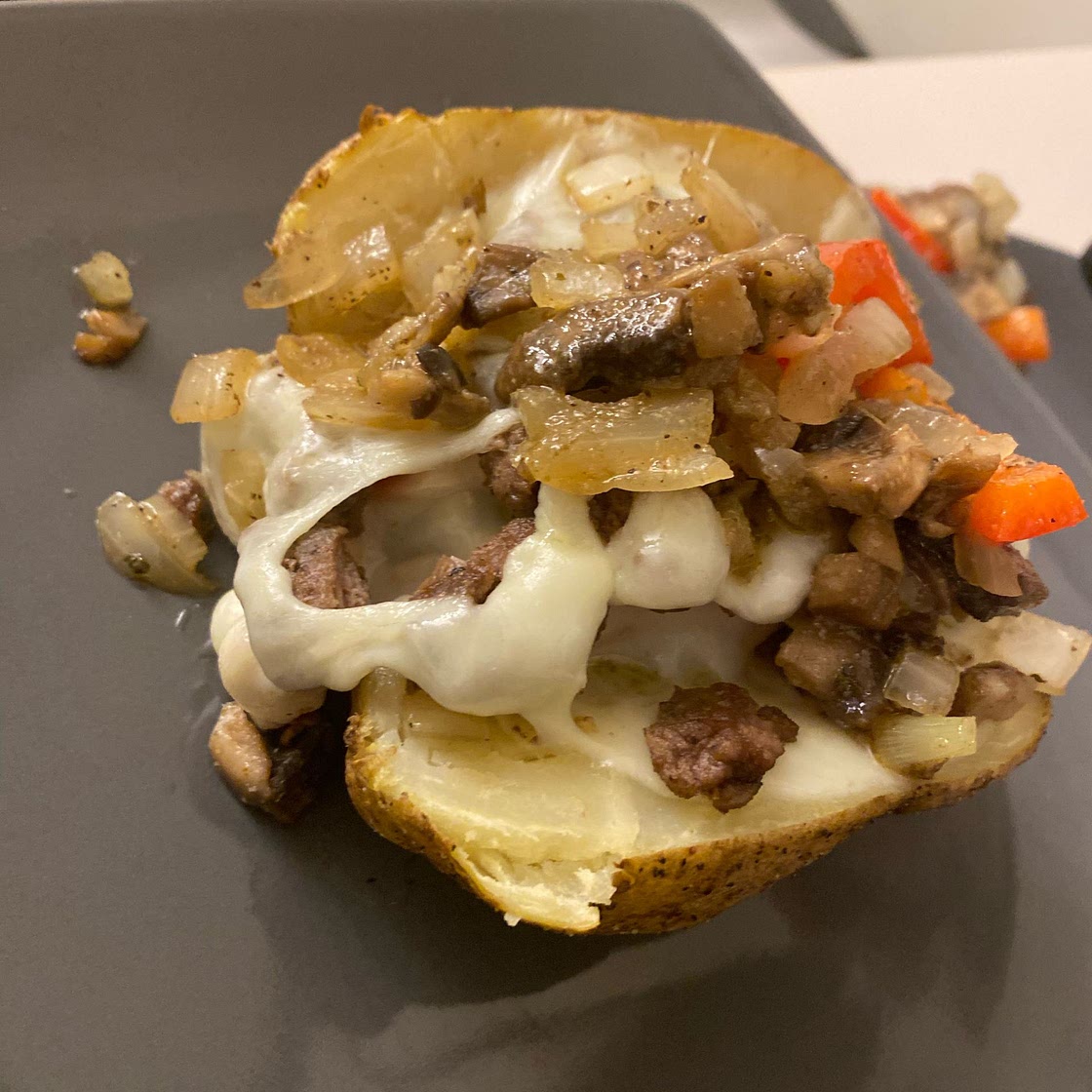 Loaded Philly Cheesesteak Baked Potato