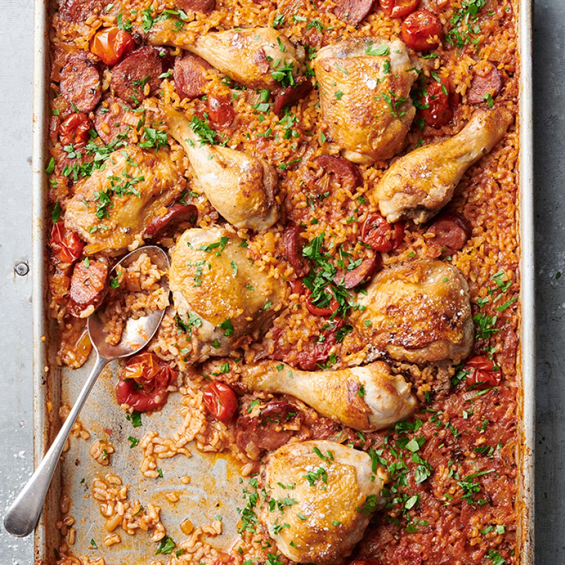 Baked Spanish Rice with Chicken and Chorizo