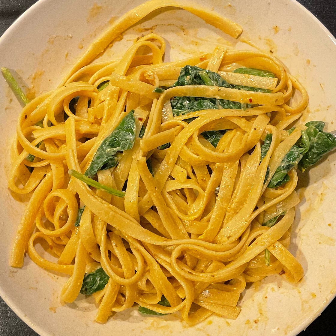 Chile Crisp Fettuccine Alfredo With Spinach