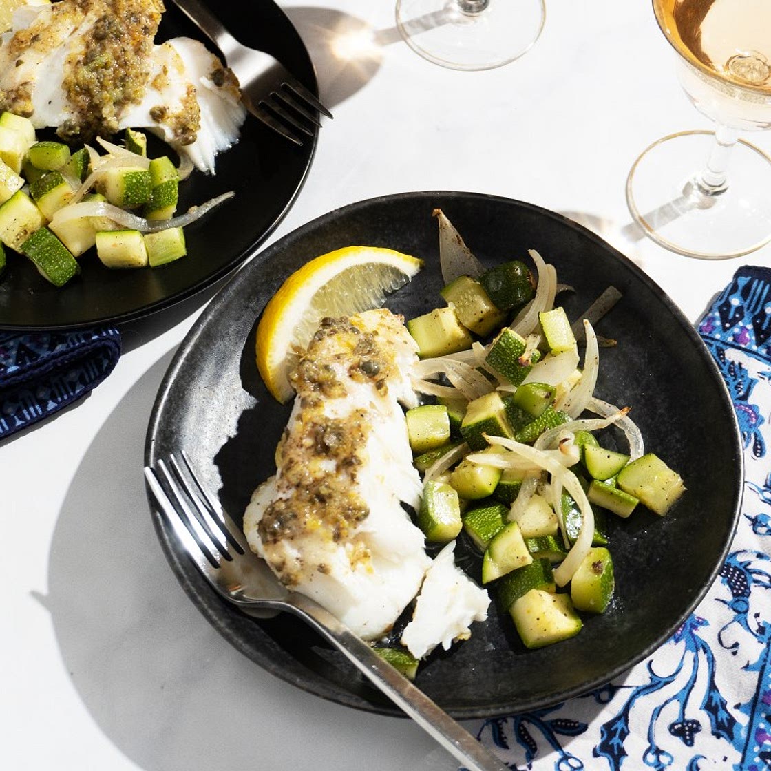 Lemon Garlic Cod with Roast Vegetables