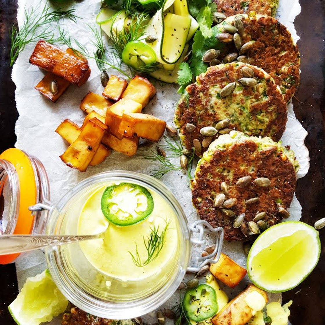 Mung Bean, Zucchini & Herb Fritters