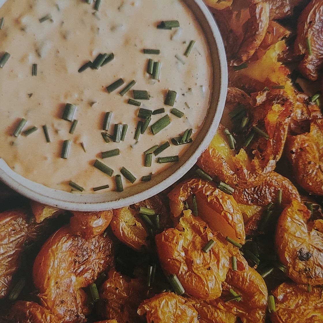 Crispy Smashed Potatoes with Dynamite Sauce