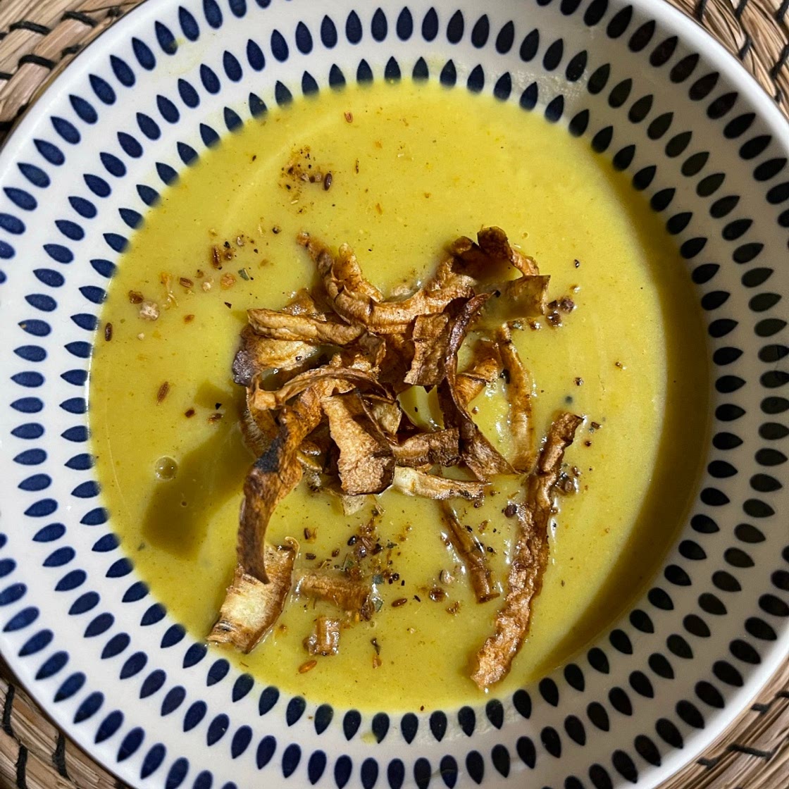 Curried Parsnip Soup with Parsnip Crisps