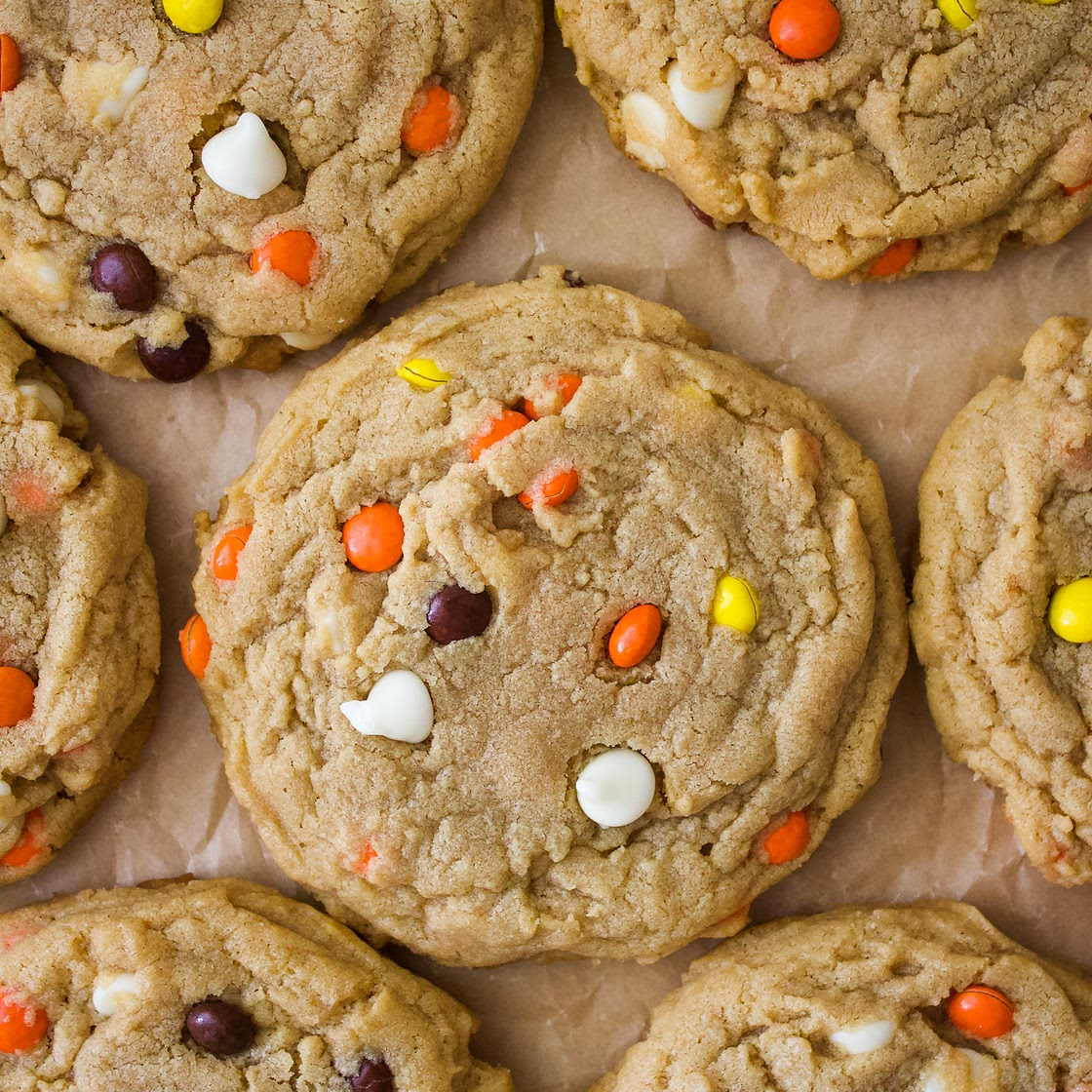 White Chocolate Reese's Pieces Peanut Butter Cookies
