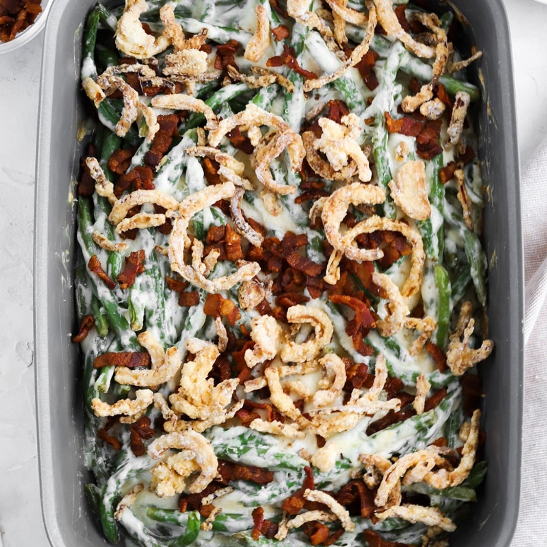Creamy Green Bean Casserole Recipe with Bacon