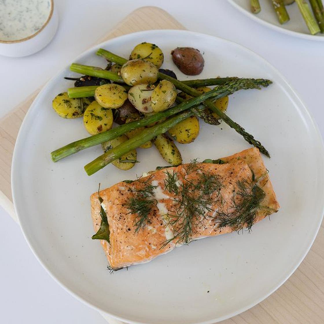 Salmon stuffed with feta, mustard and spinach 