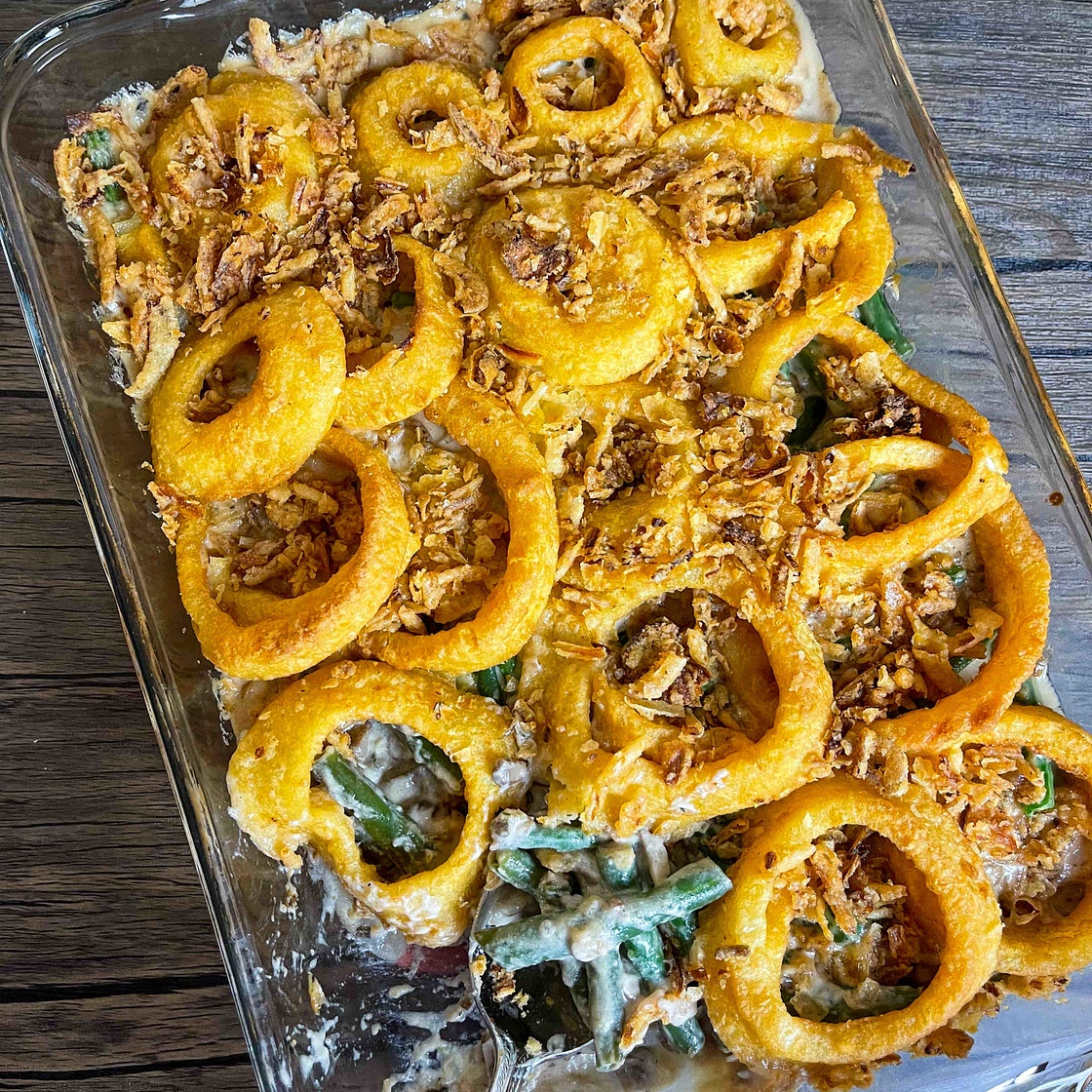 Green Bean Casserole with Crispy Onion Rings 