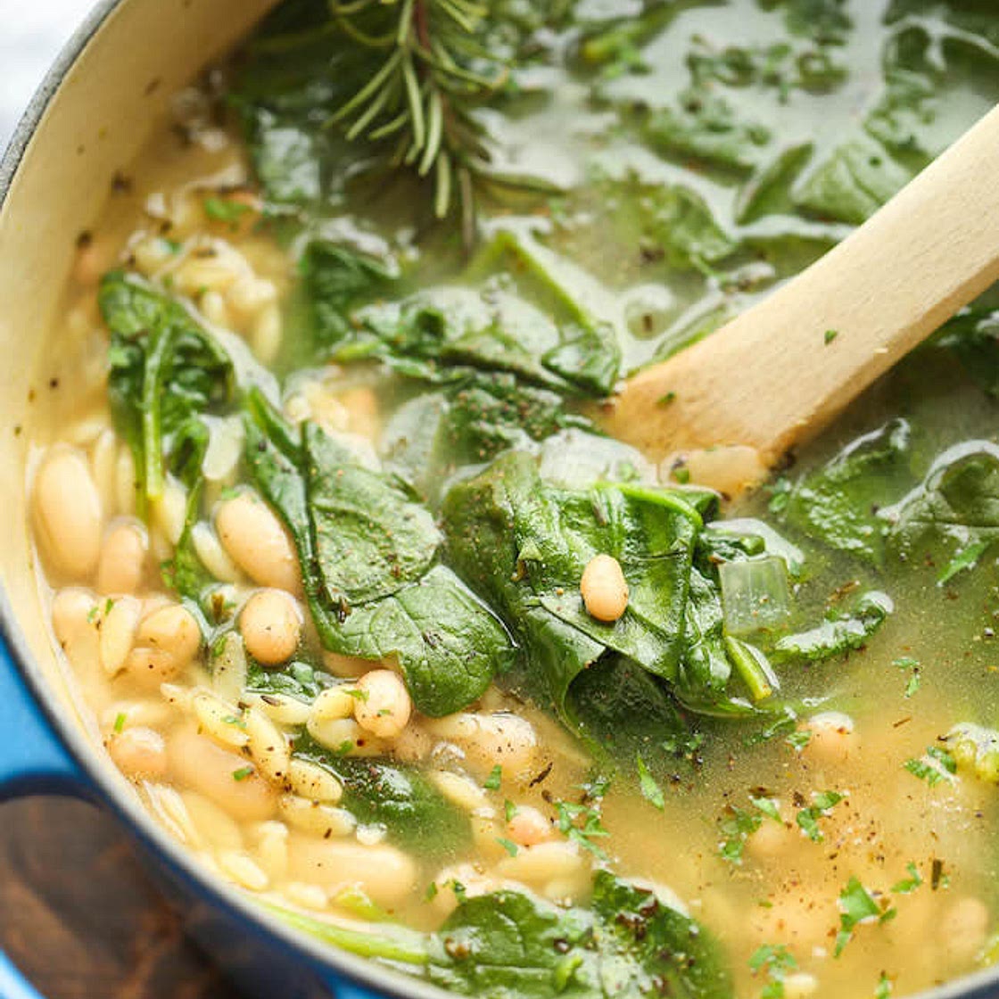 Spinach, Orzo, Sausage, White Bean Soup