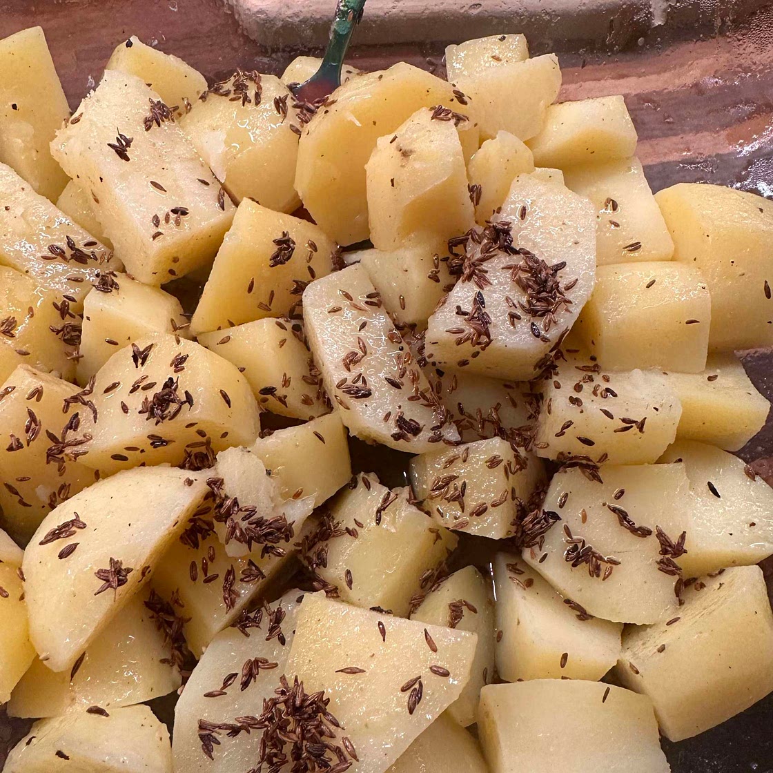 Cumin and scallion potato salad