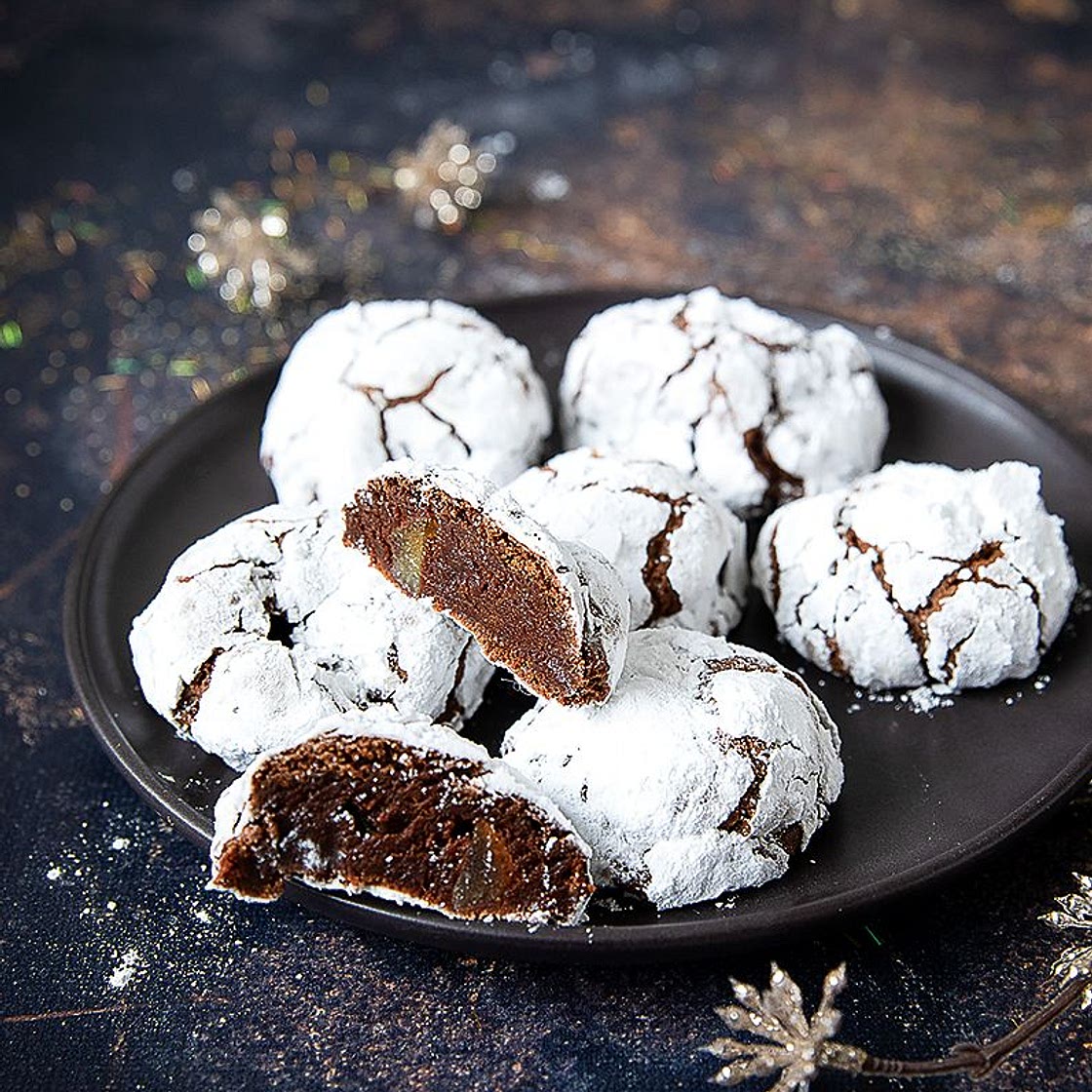 Crinkles au chocolat et écorces d'oranges confites