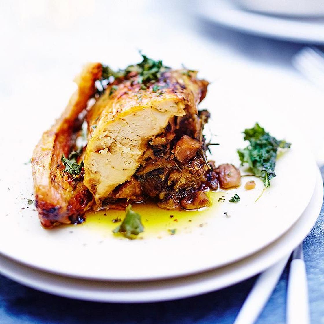 Chapon farci aux marrons et champignons
