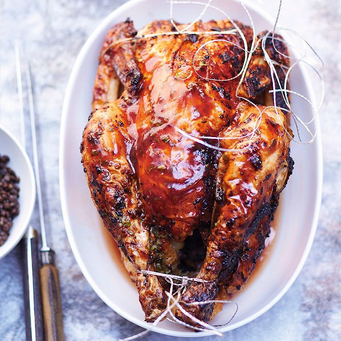 Chapon caramélisé au miel et sa sauce