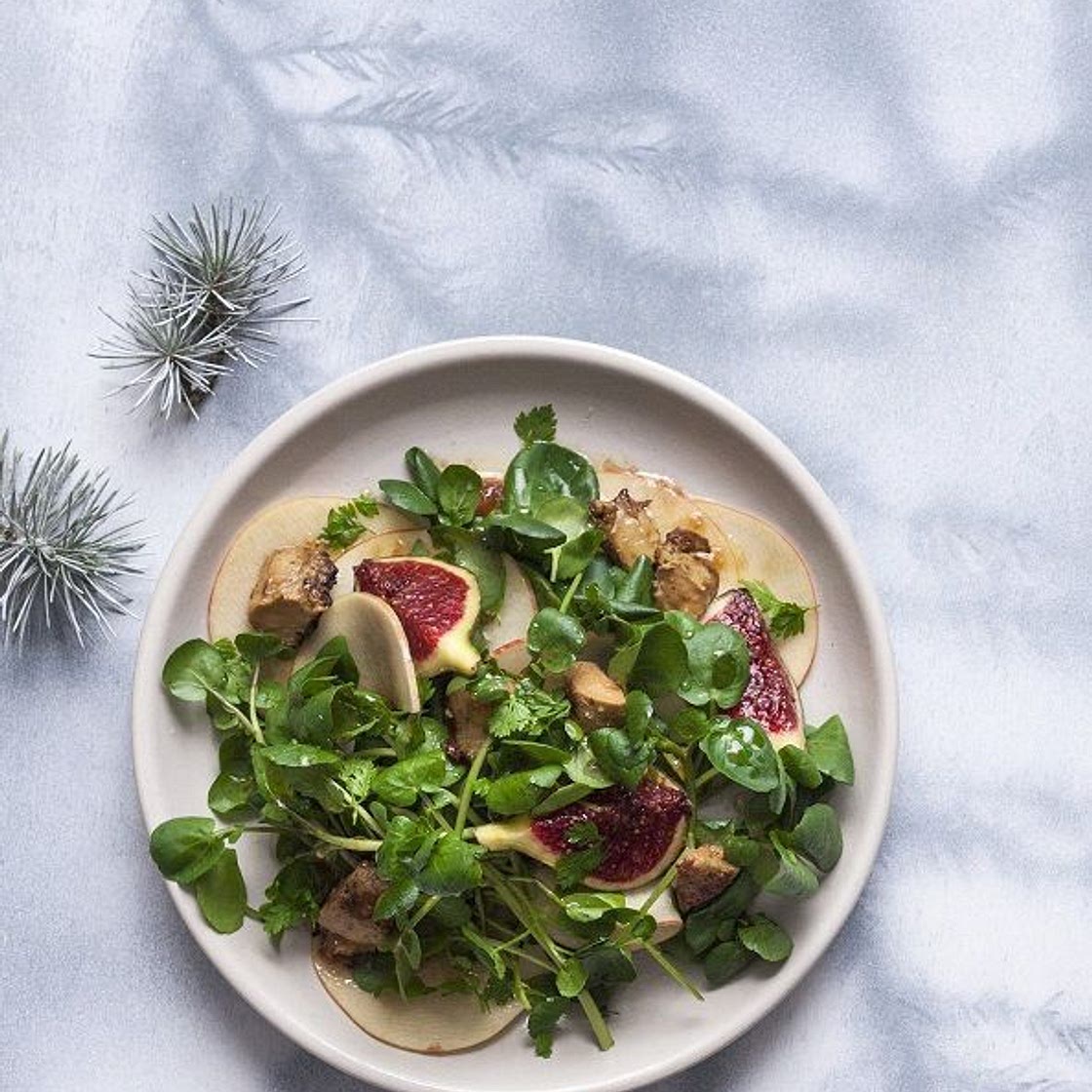 Salade de cresson, foie gras et figues