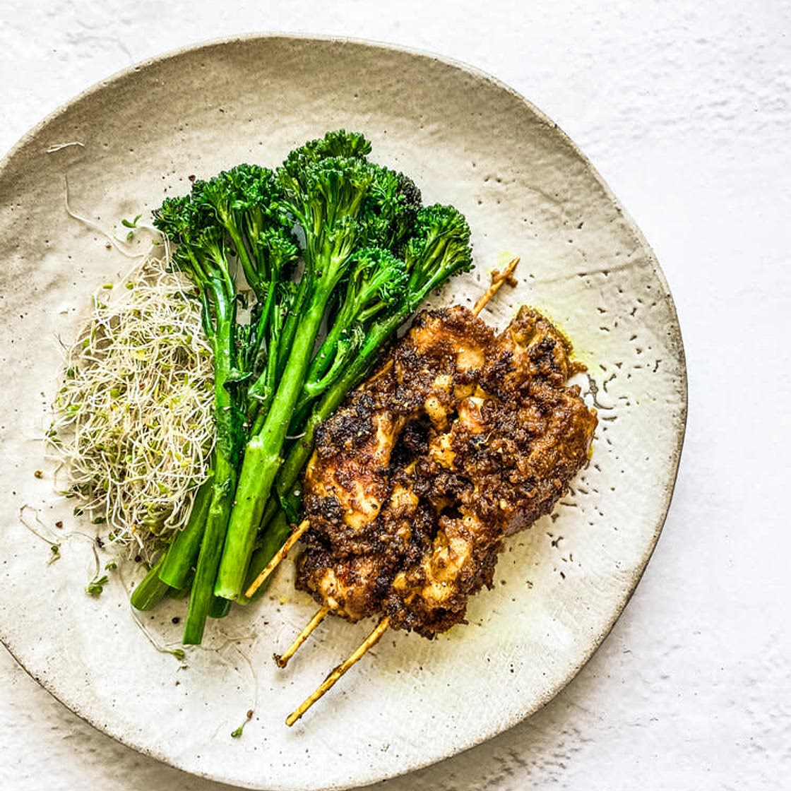 Juicy Turmeric Almond Satay Chicken Skewers