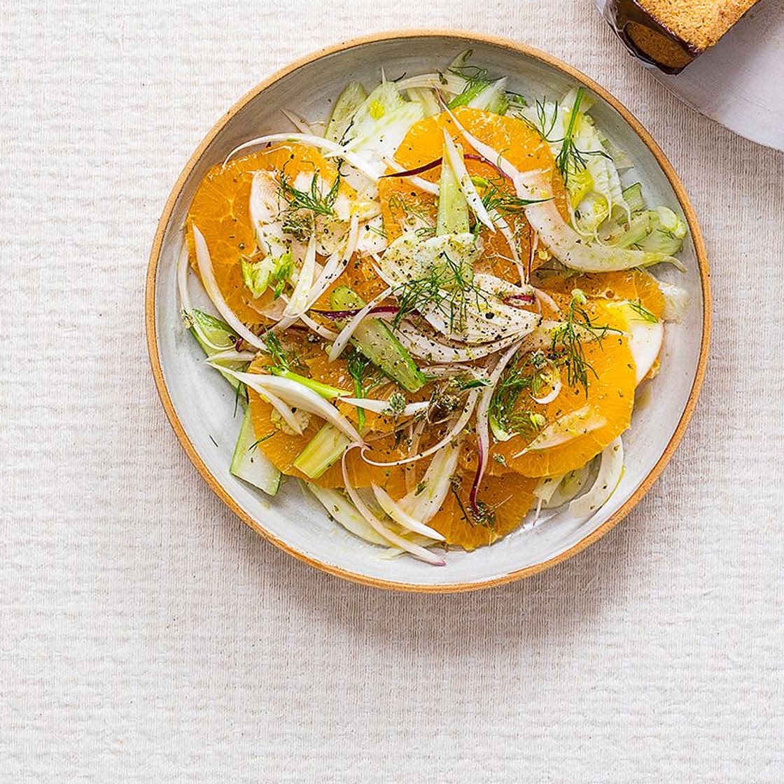Salade d’orange et fenouil, vinaigrette au Xérès et à l’origan