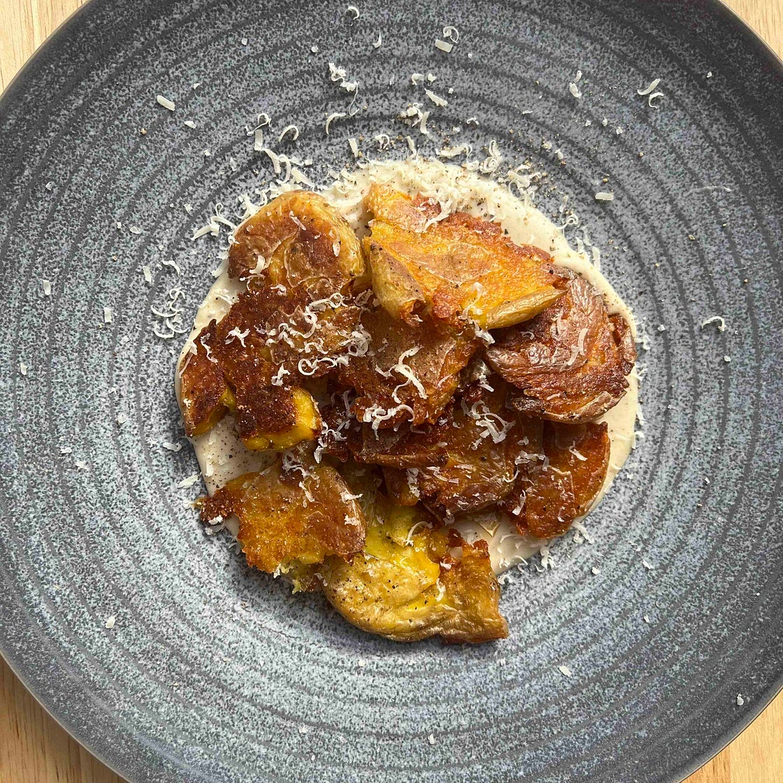 Cacio e Pepe Smashed Potatoes 