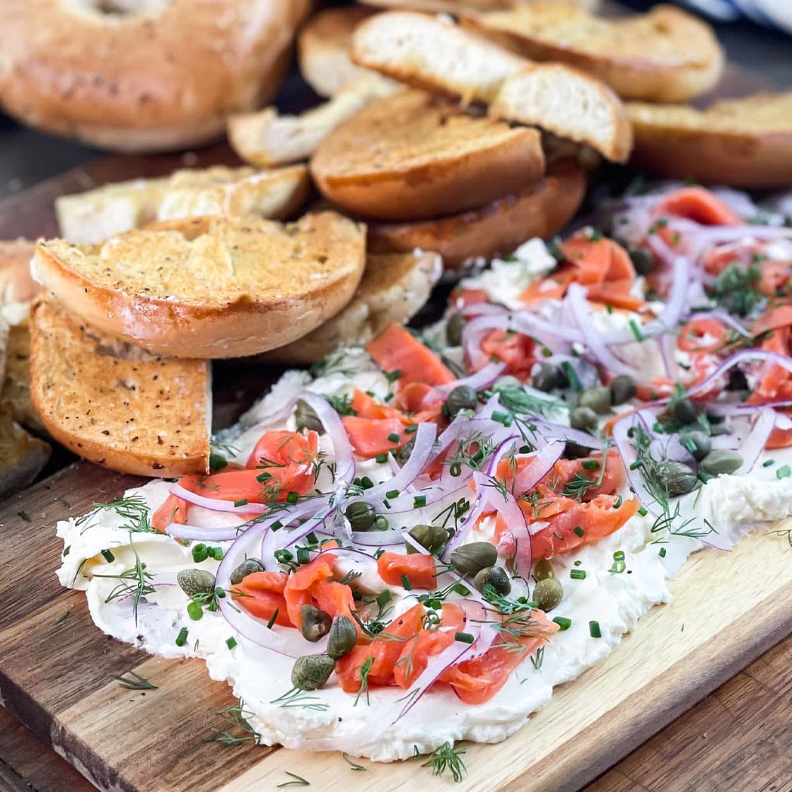 Cream Cheese Brunch Board with Garlic-Toasted Bagels