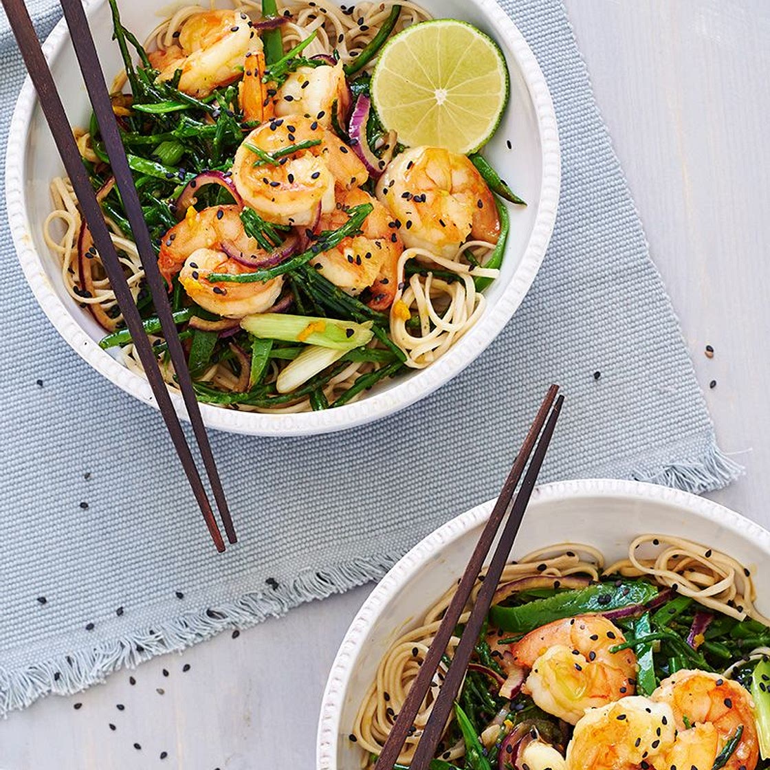 Nouilles soba aux crevettes