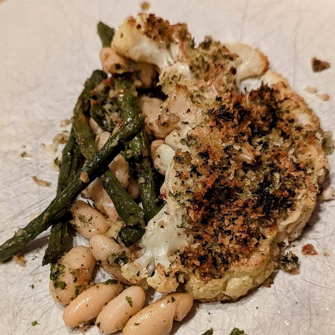 Cauliflower Steak With Beans & Tomatoes