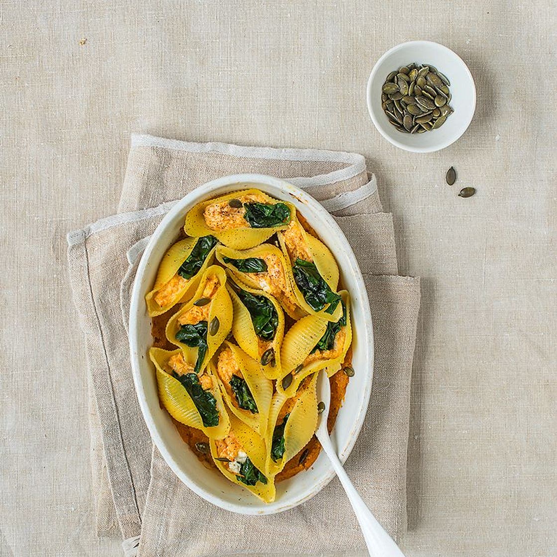 Conchiglioni farcis à la ricotta, épinards et butternut