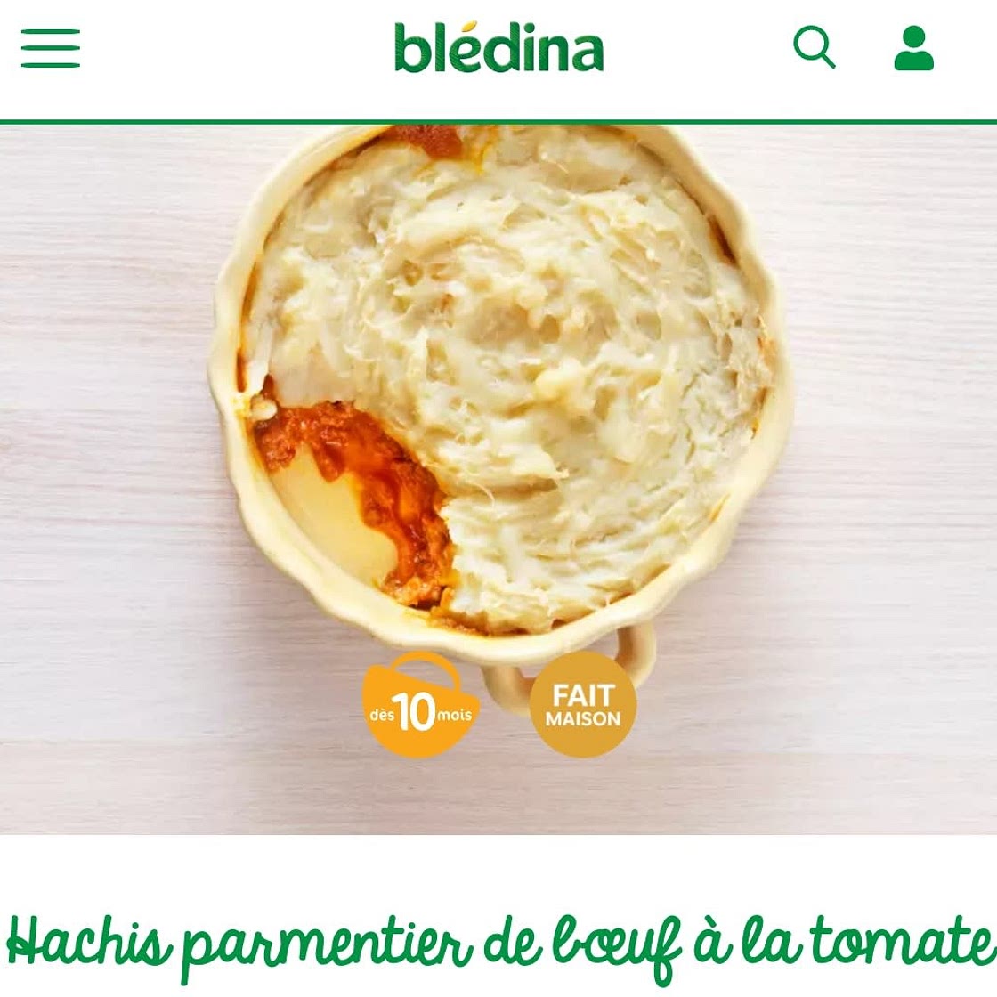 Hachis parmentier de boeuf a la tomate dès 10 mois