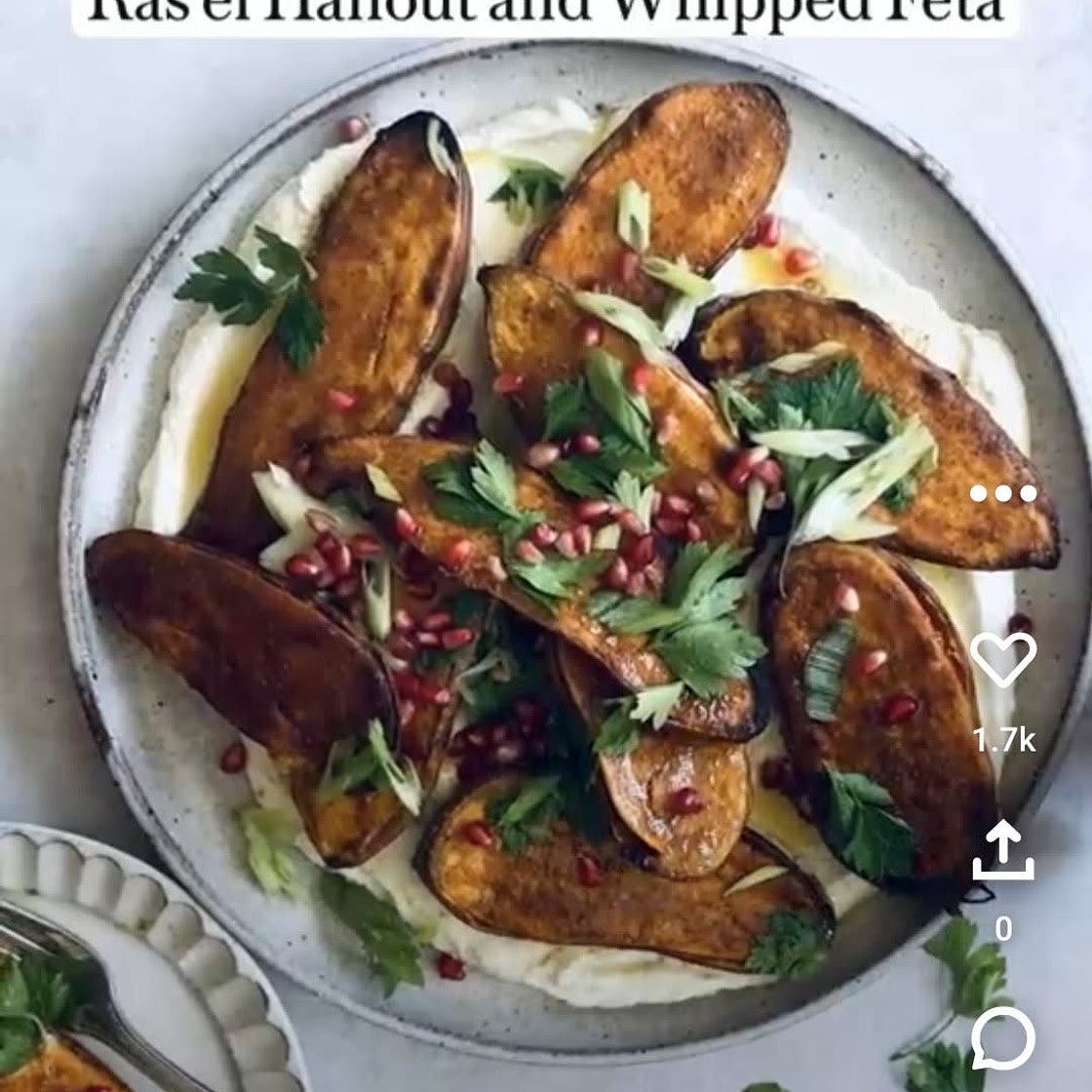 Maple roasted sweet potato with ras el hanout and wipped fetta