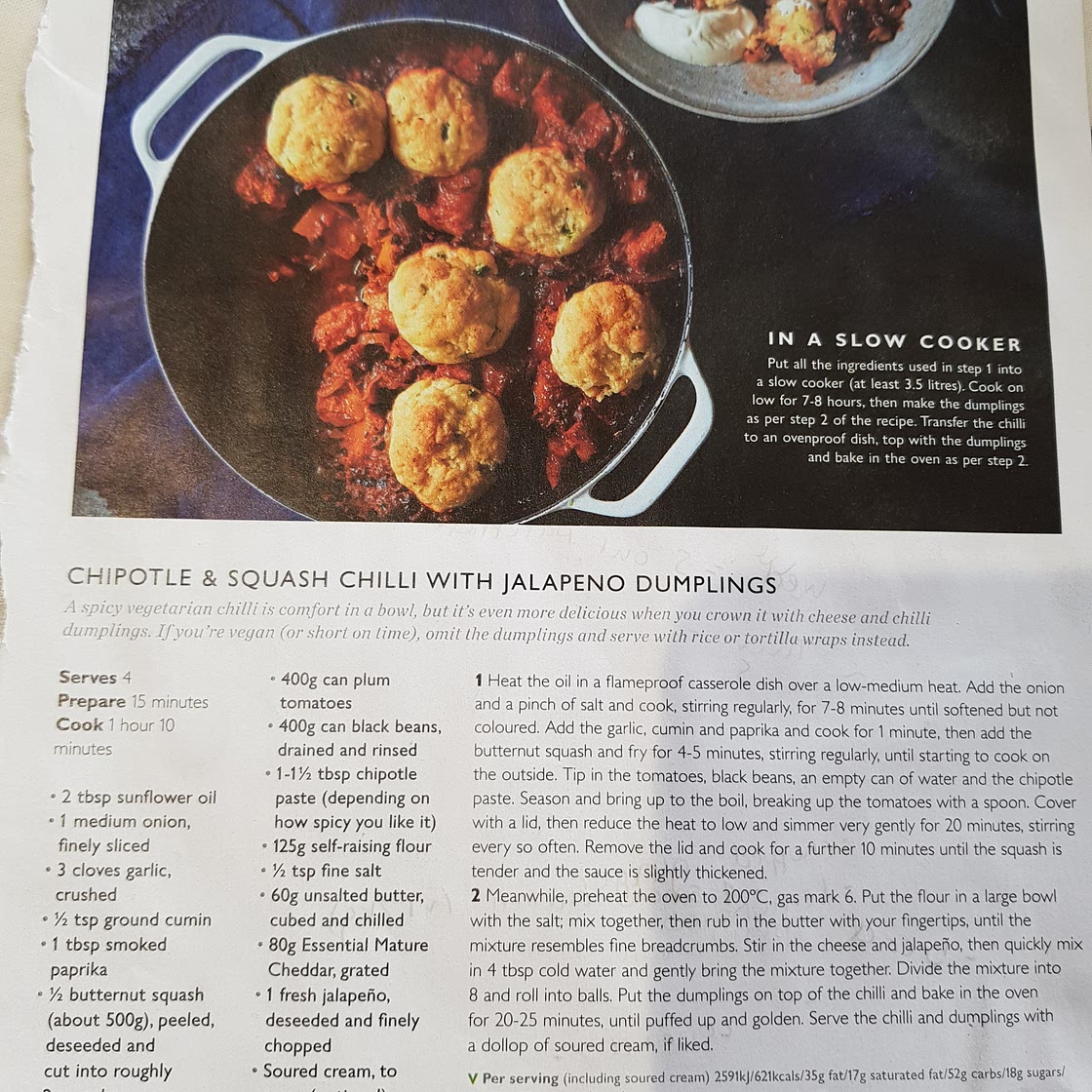 Chipotle & squash chilli with jalapeno dumplings