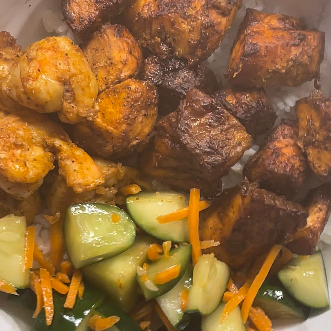Spicy Shrimp and Salmon Bowl