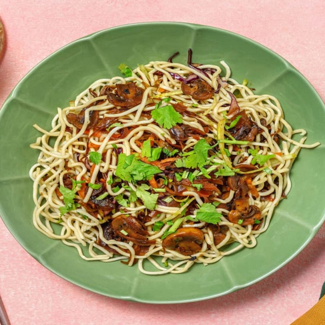 Veggie Pancit Inspired Noodles with Mushrooms, Lime and Coriander