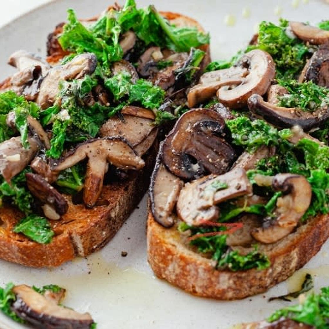 Creamy Mushroom and Kale Toast