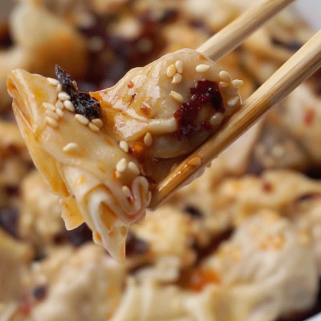 Homemade Wontons in Chilli Oil