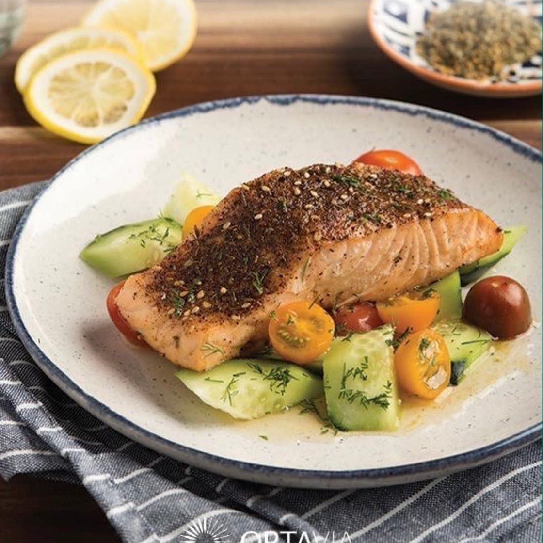 MIDDLE EASTERN SALMON WITH TOMATO, CUCUMBER, & DILL SALAD