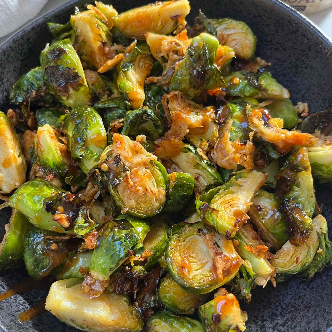 Garlic Parm Brussels w/ Hot Honey
