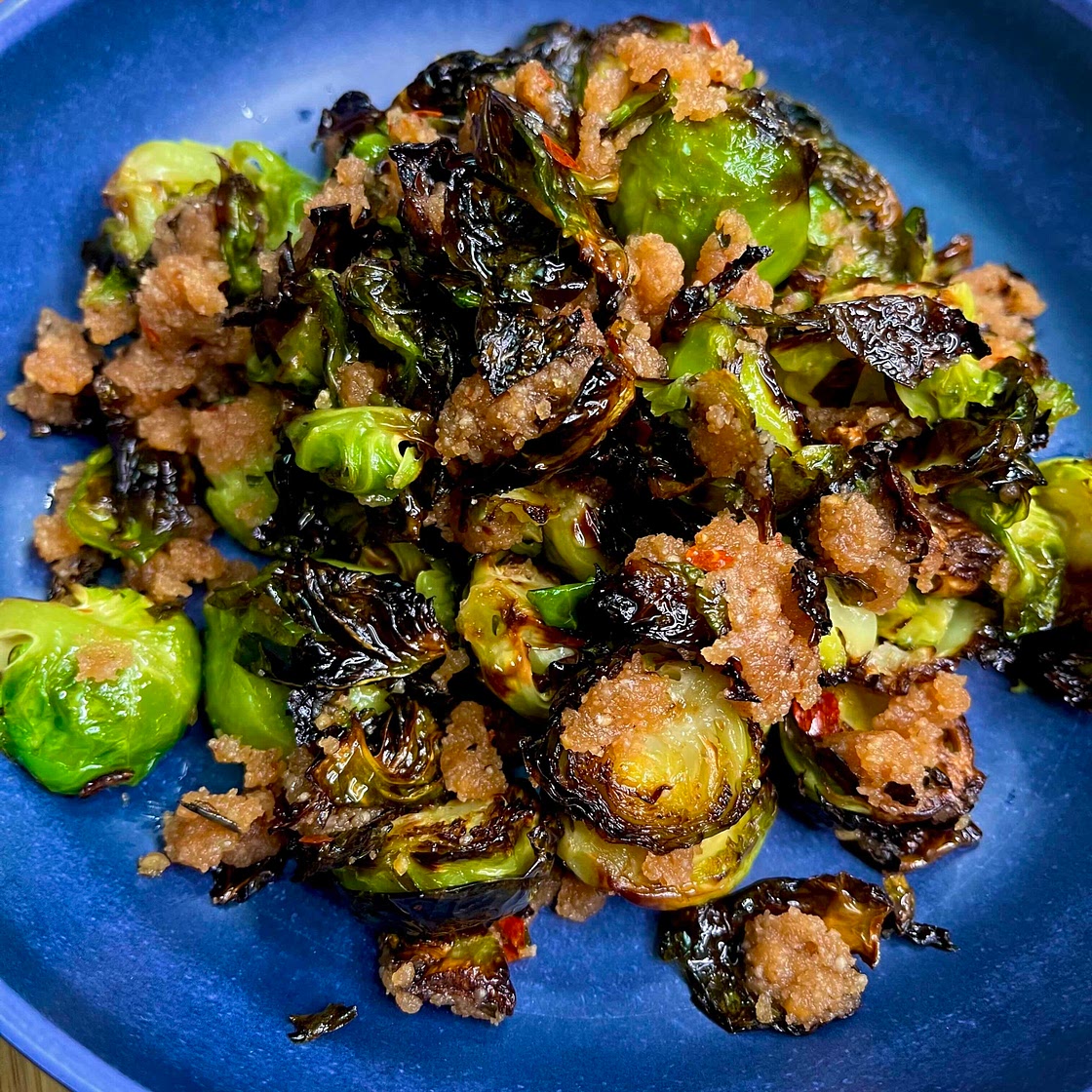 Brussel sprouts with peanut bagoong relish 