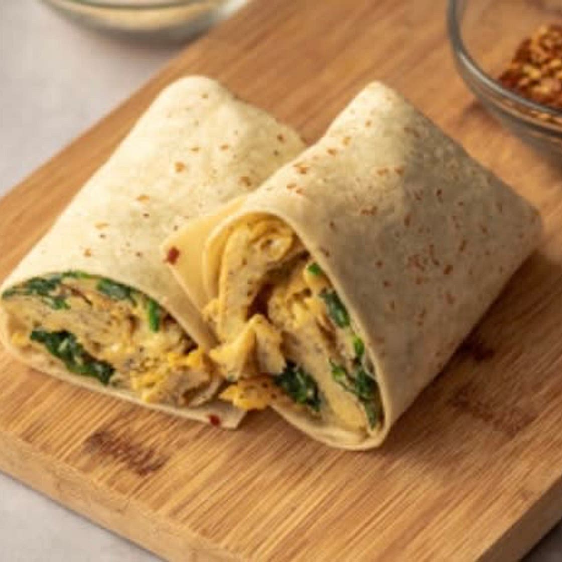 Scrambled Egg, Spinach & Parmesan Breakfast Wrap