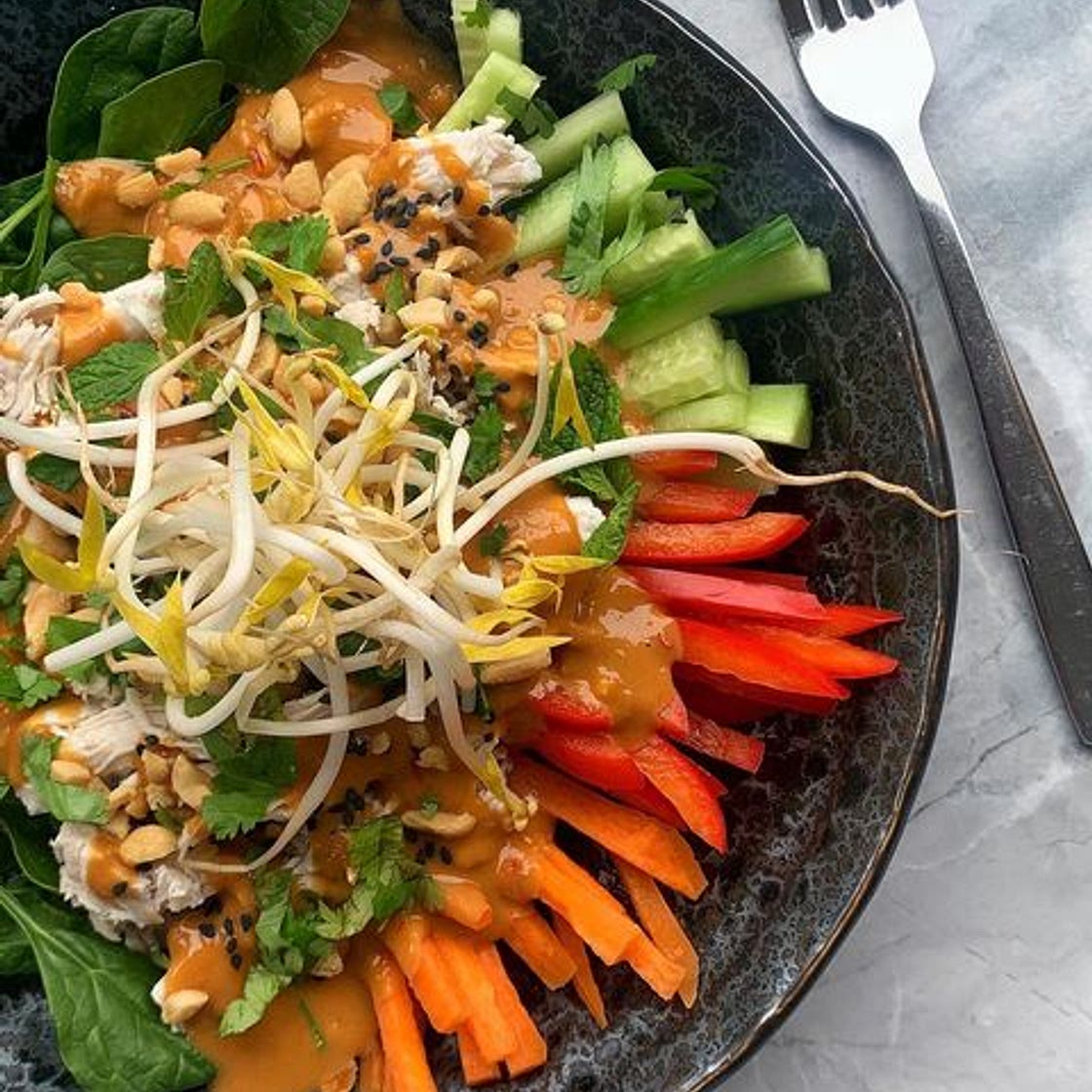 Poached chicken satay salad💚