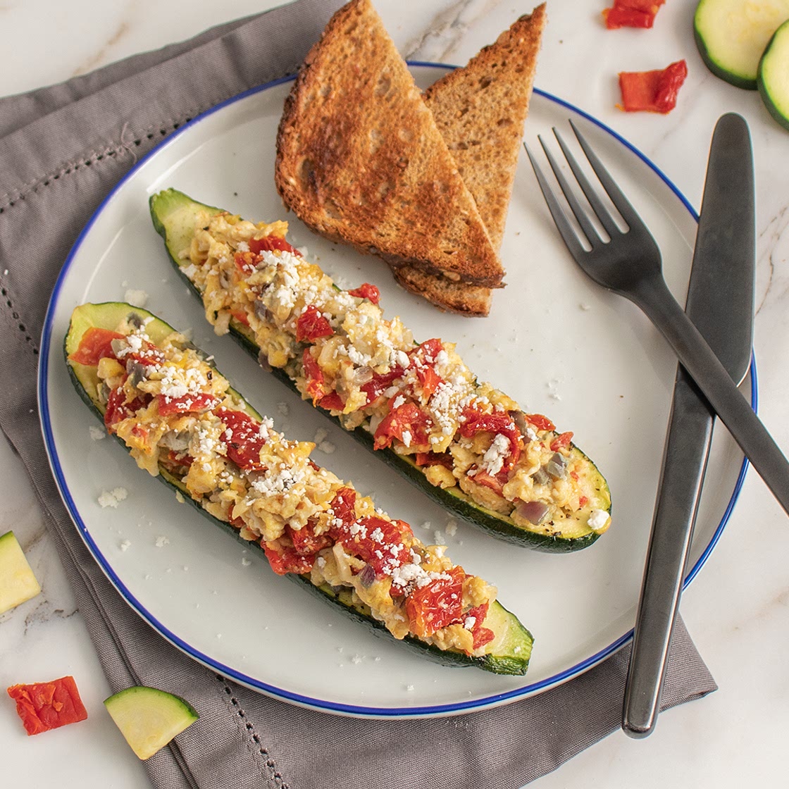 Egg and Sun-Dried Tomato Stuffed Zucchini
