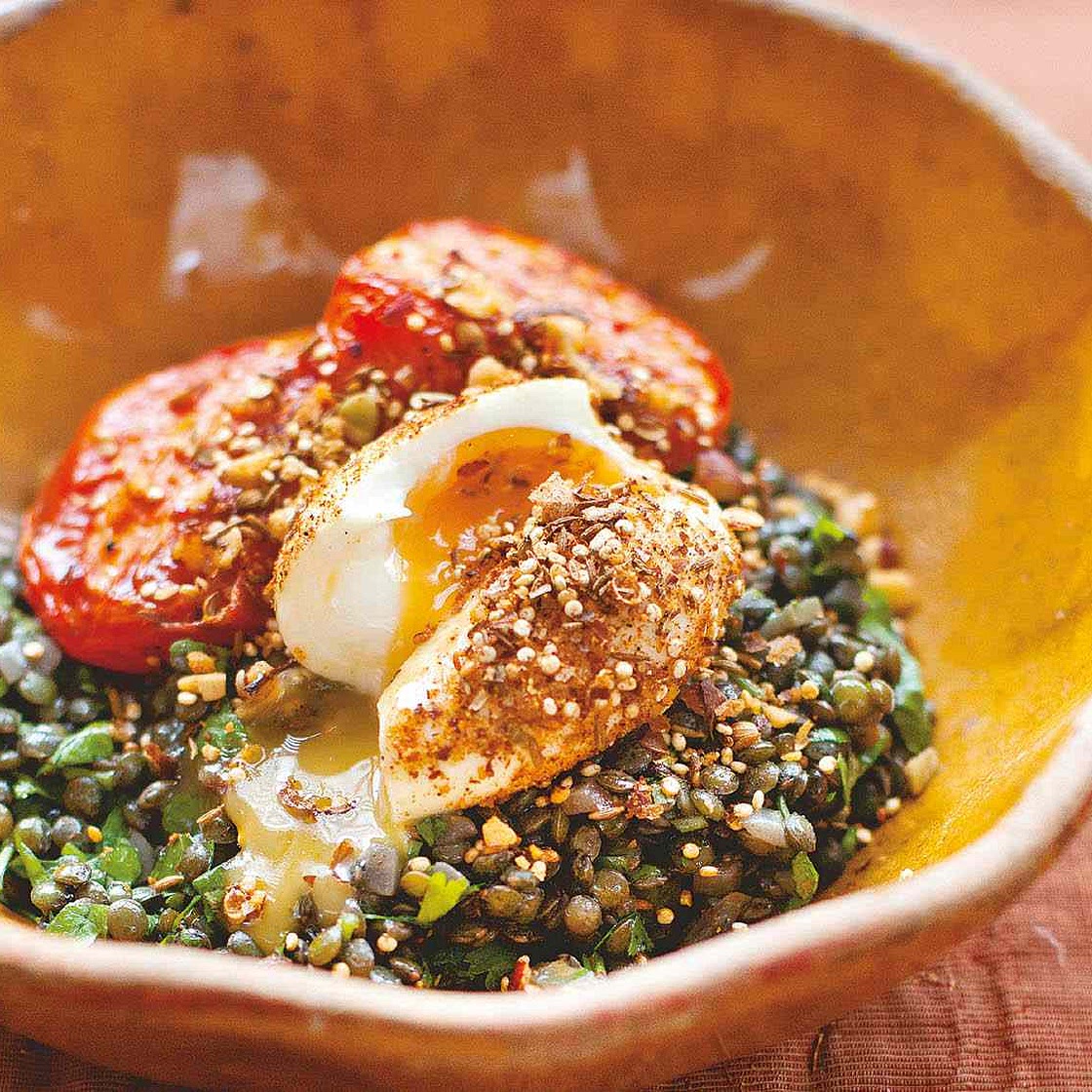 Roasted Tomatoes and Lentils With Dukka-Crumbed Eggs From 'A Change of Appetite'