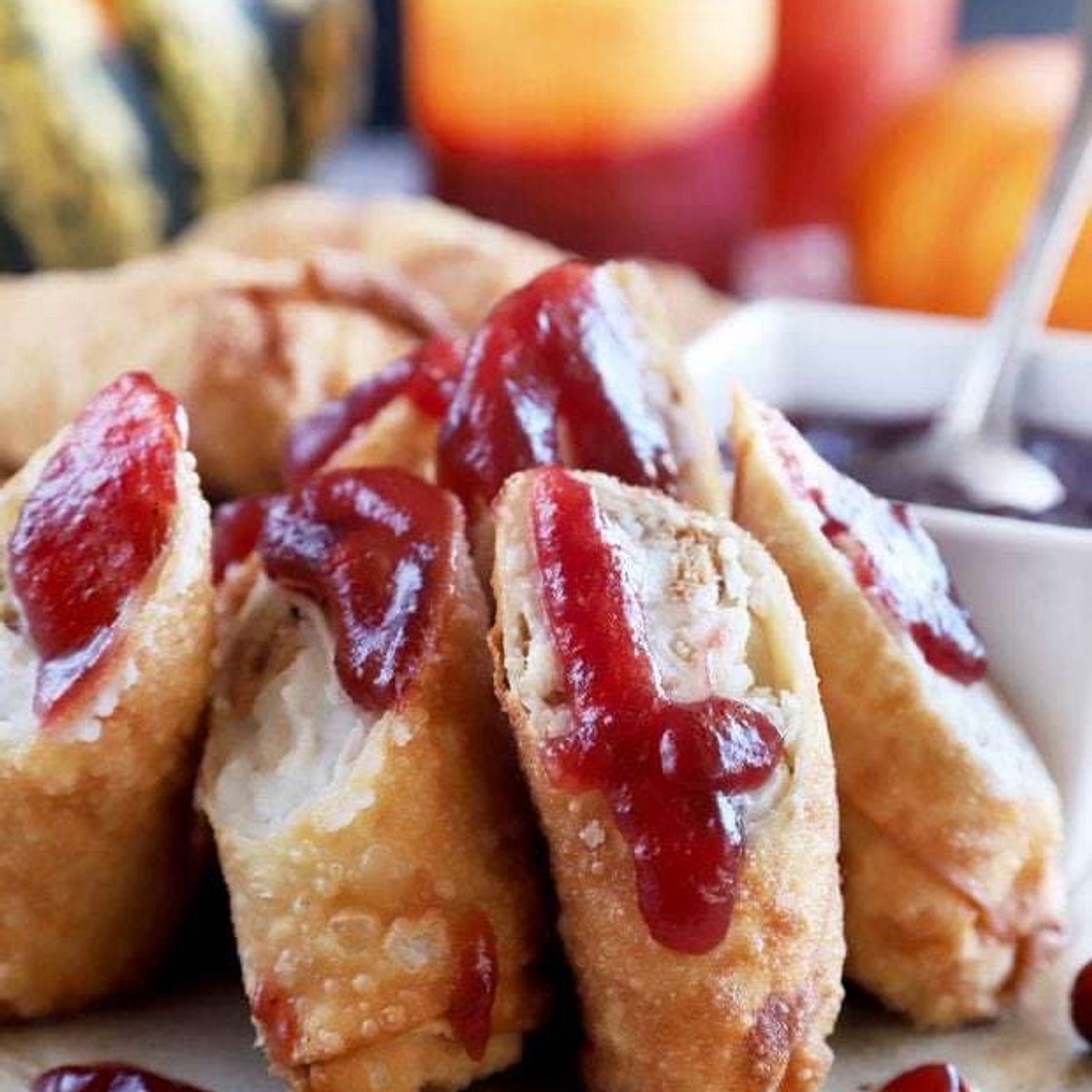 Thanksgiving Leftover Stuffed Egg Rolls with Cranberry Dipping Sauces