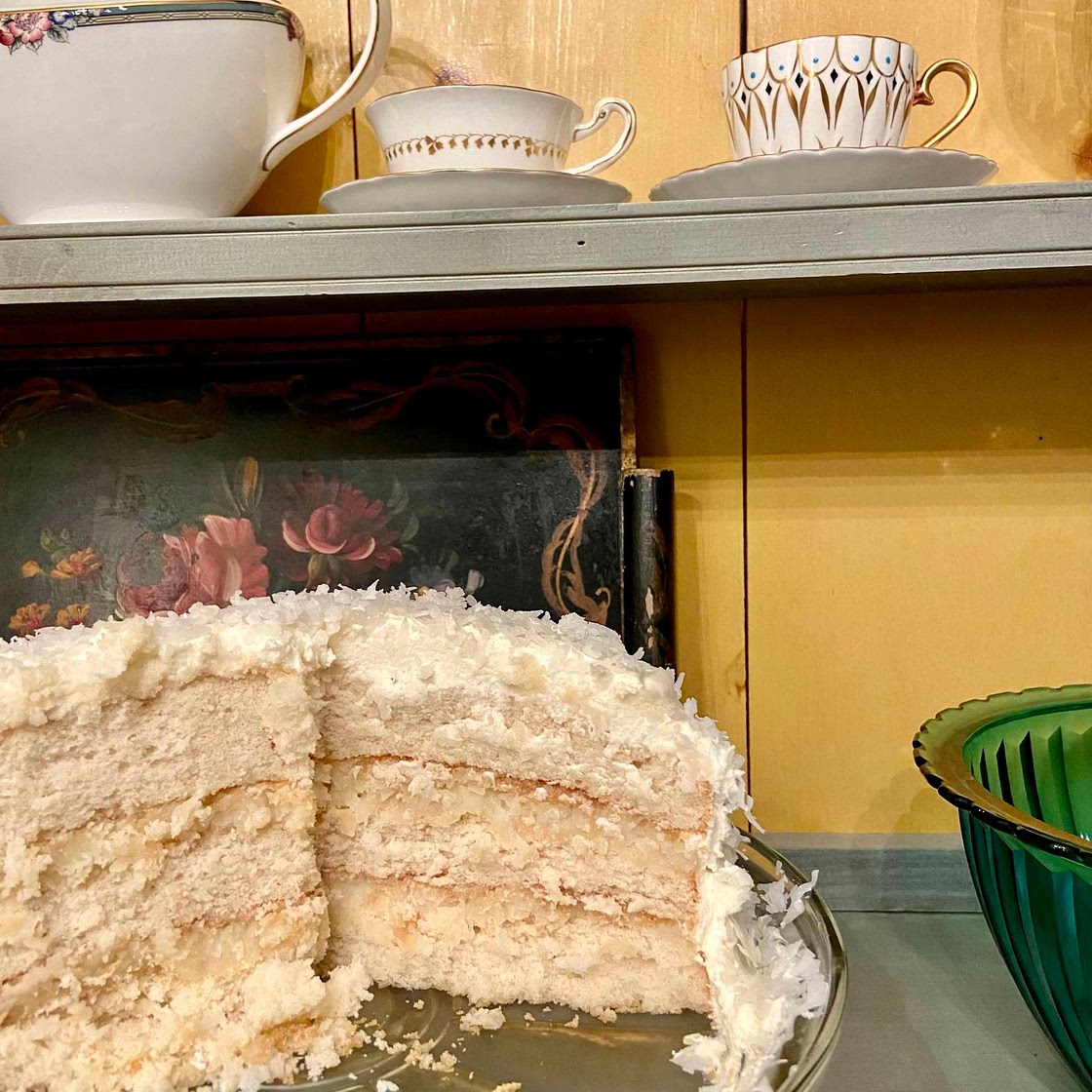 Coconut Three Layer Cake with Custard Filling
