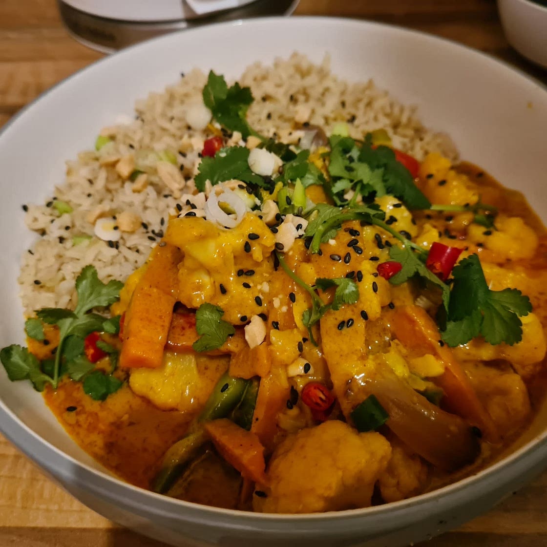 Thai Peanut Coconut Cauliflower Chickpea Curry