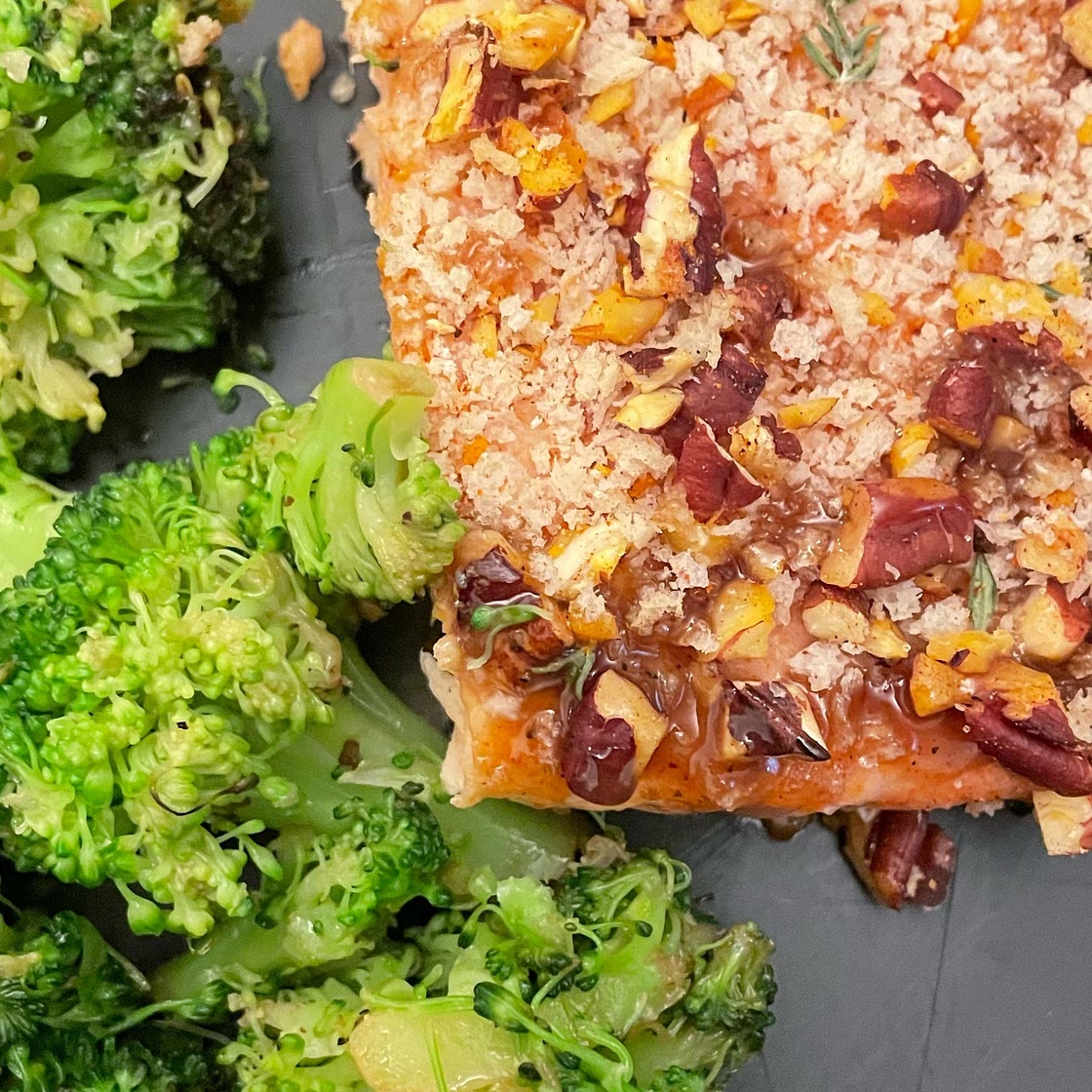 Pecan Crusted Salmon with Maple-Bourbon Glaze