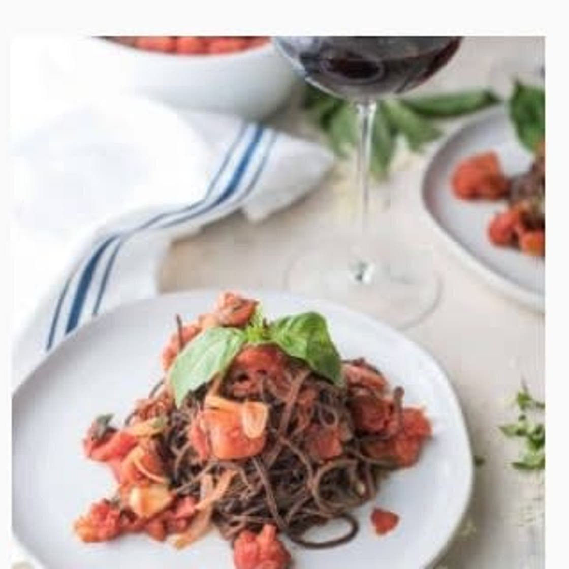 Black Bean Spaghetti with Garlicky Diced Tomato Sauce - Hunger Thirst Play