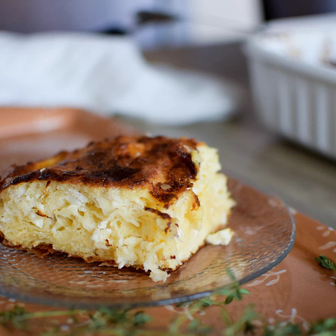 Pie with layers of filo pastry, filled with feta cheese, eggs and butter