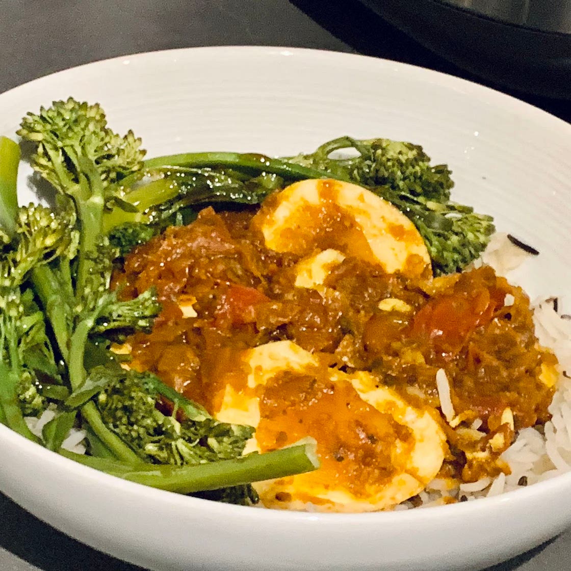 Burmese Duck Egg Curry with Steamed Brocolli