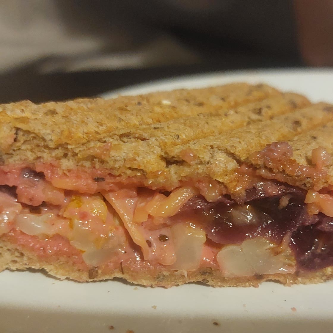 Roasted Cauliflower Toastie with Pink Sauce & Balsamic Grapes