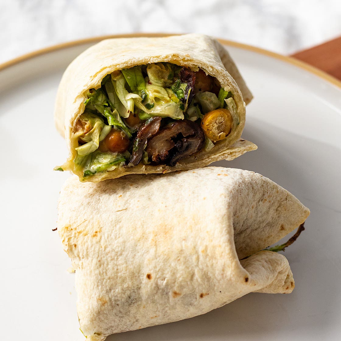 Vegan Caesar Oyster Mushroom Chickpea Wrap